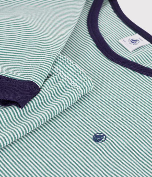 Pigiama in cotone a righe bambino verde/bianco