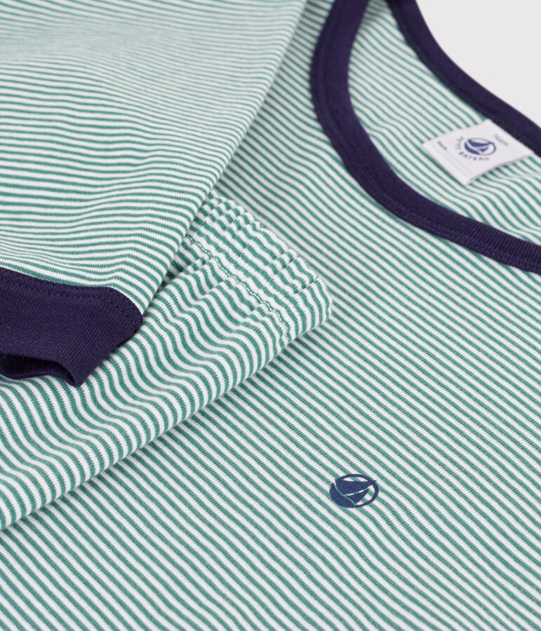 Pigiama in cotone a righe bambino verde/bianco