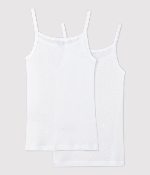 Confezione da 2 canottiere ragazza con spalline traforate in cotone biologico multicolore