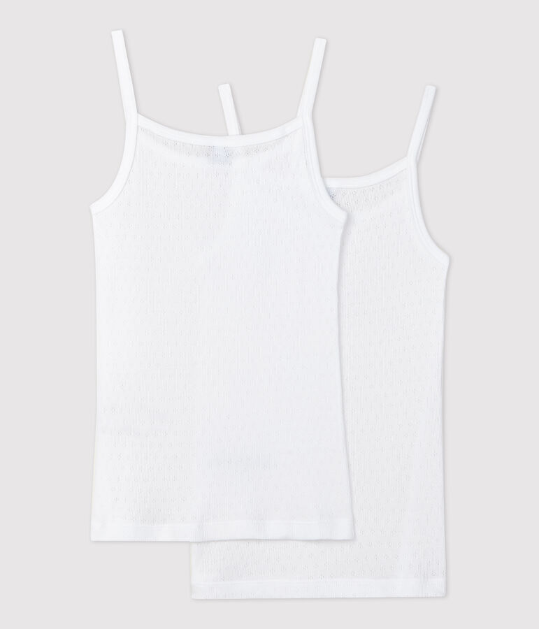 Confezione da 2 canottiere ragazza con spalline traforate in cotone biologico multicolore