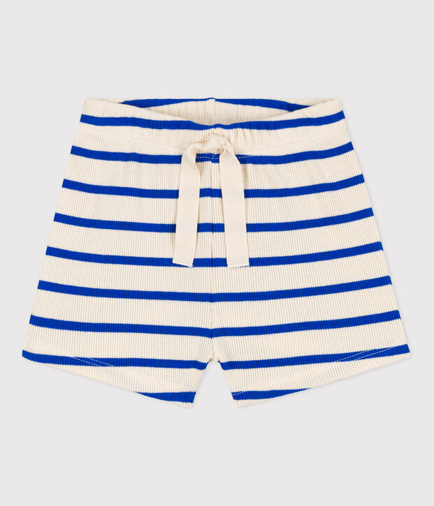 Shorts beb&egrave; in maglia a costine a righe ecru/blu