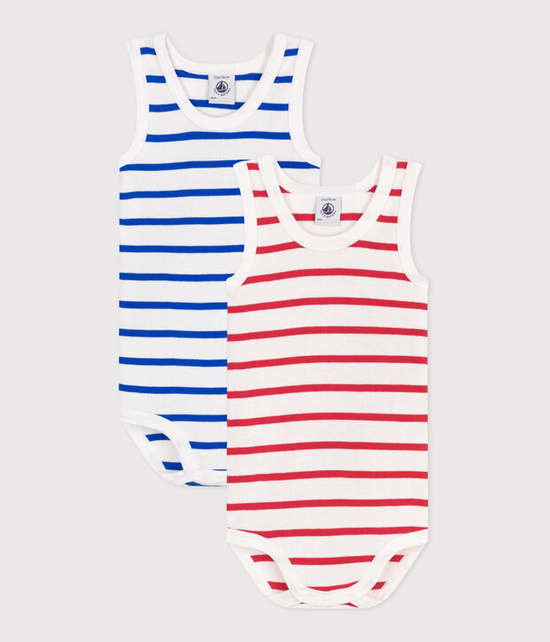 Confezione da 2 body senza maniche in cotone a righe neonato multicolore