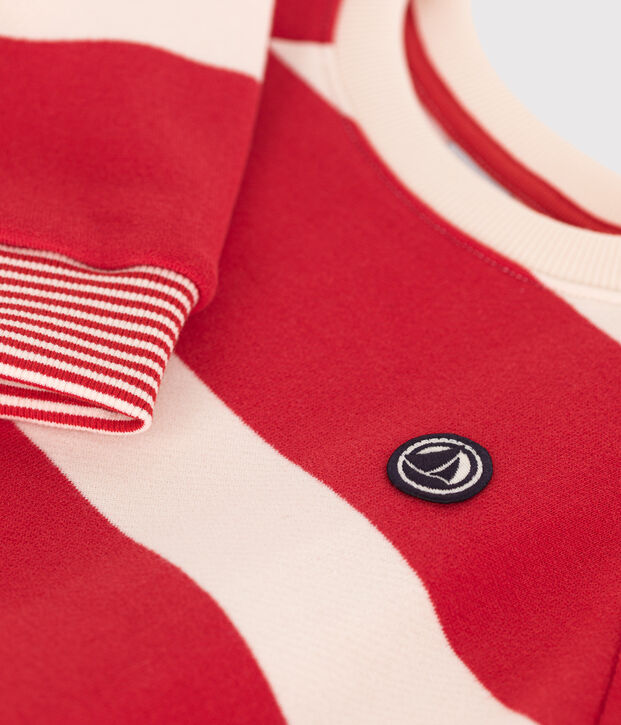 Felpa bambino unisex in cotone a righe rosso/ecru