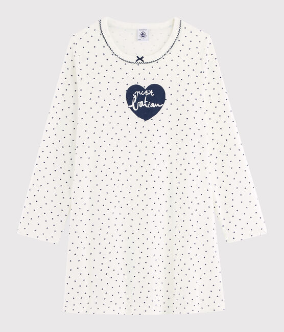 Camicia da notte cuoricini bambina a costine bianco MARSHMALLOW/blu MEDIEVAL