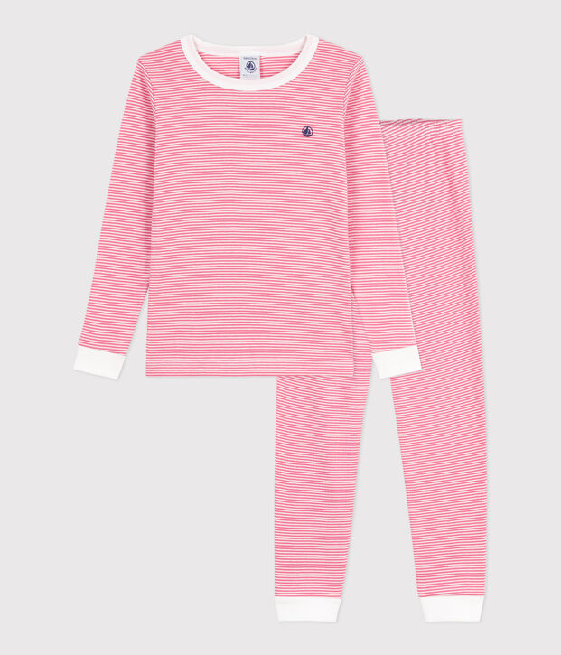 Pigiama per bambini in cotone, molto aderente, a righe rosa/bianco