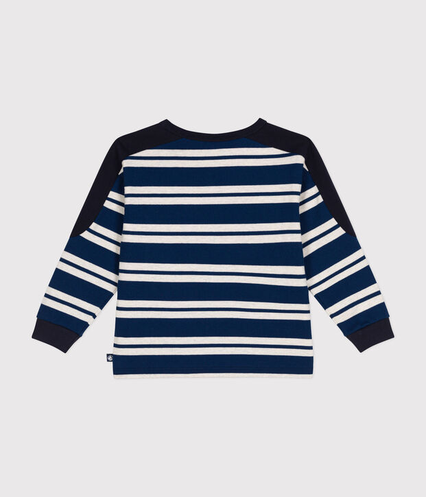 Felpa in cotone spesso bambino blu/beige