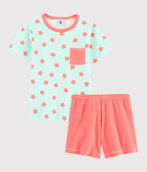 Pigiama a righe e stelle bambino a costine bianco/multicolore