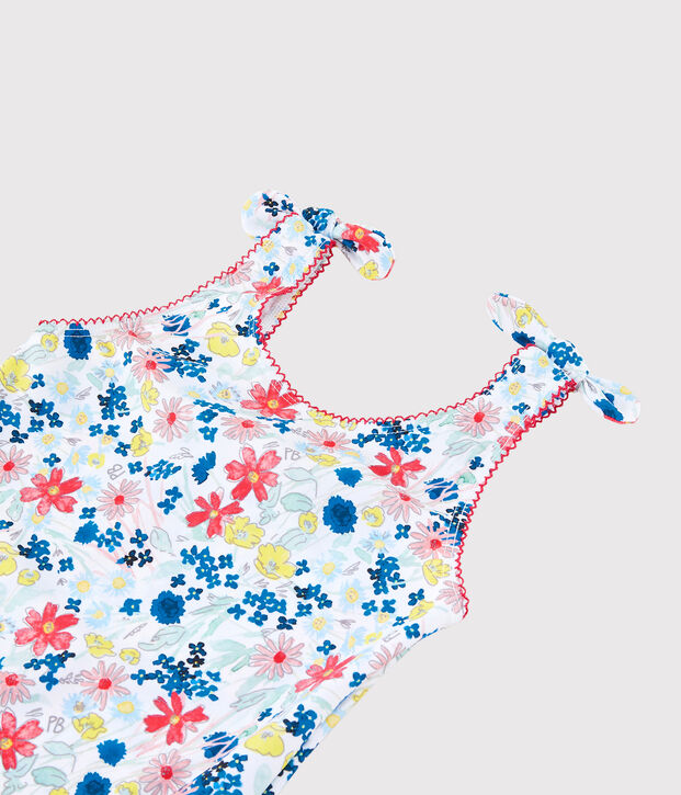 Costume intero riciclato bambina bianco/multicolore