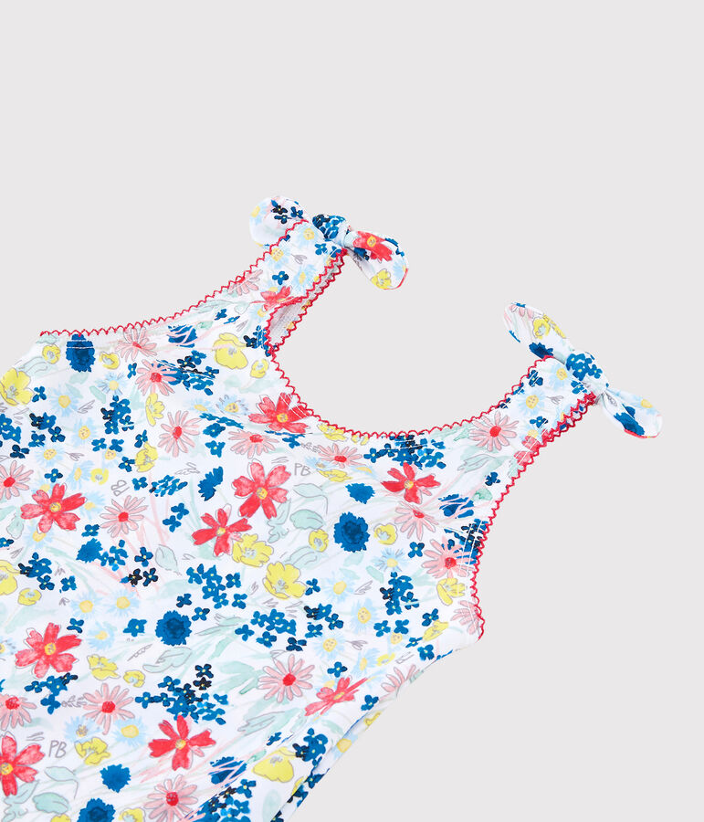 Costume intero riciclato bambina bianco/multicolore