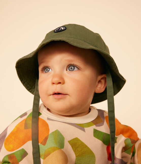 Cappellino alla pescatora a tinta unita da legare in cotone bebè verde CROCO
