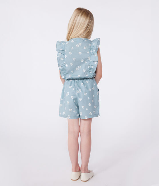Tutina in cotone senza maniche a fiori bambina blu PAUL/bianco MARSHMALLOW