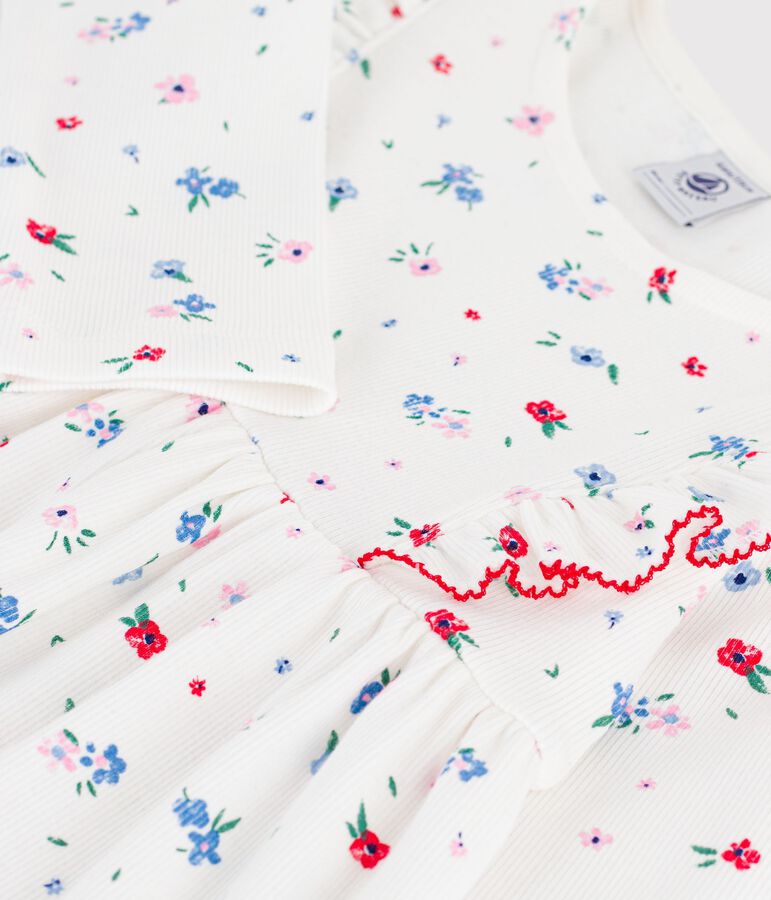 Abito a maniche lunghe in cotone con stampa a fiori bambina bianco/multicolore