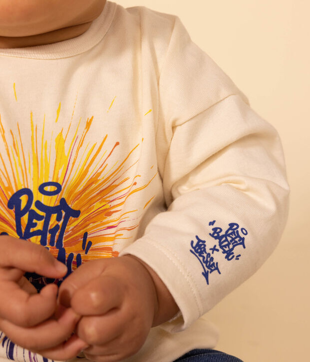 T-shirt a maniche lunghe in jersey per beb&egrave; ecru