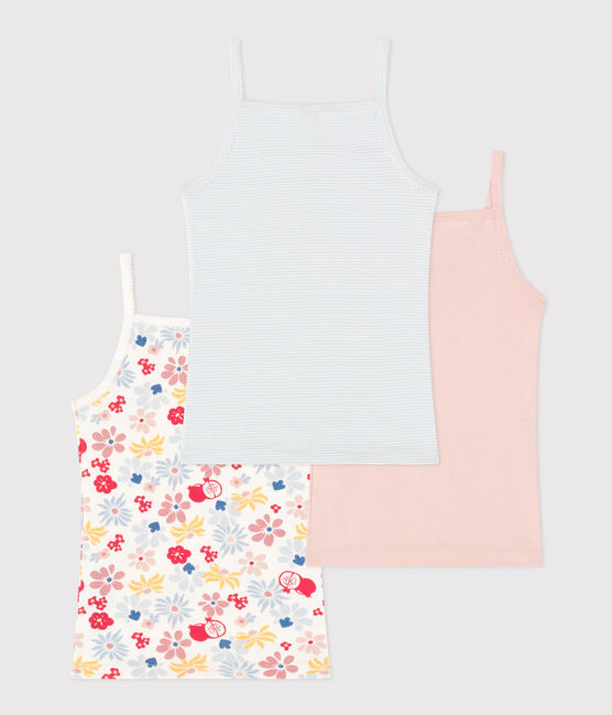 Confezione da 3 canottiere bambino con spalline in cotone a fiori variante 1