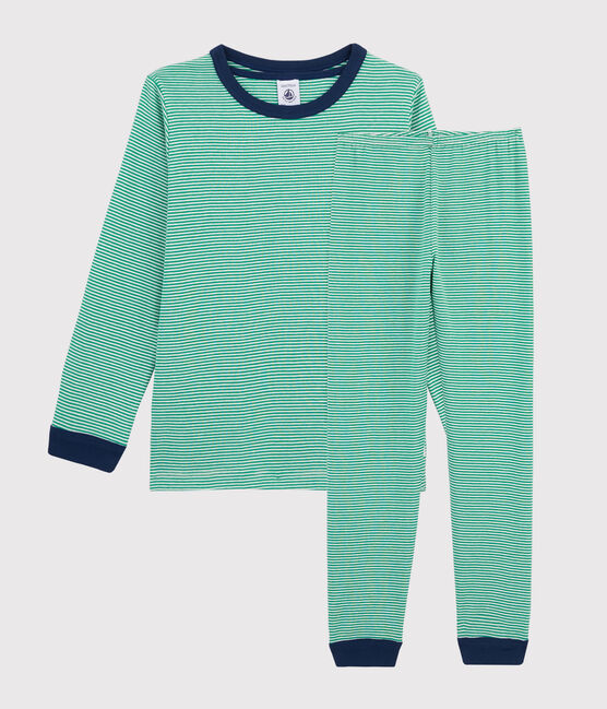 Pigiama millerighe verde bambino a costine verde PRADO/bianco MARSHMALLOW