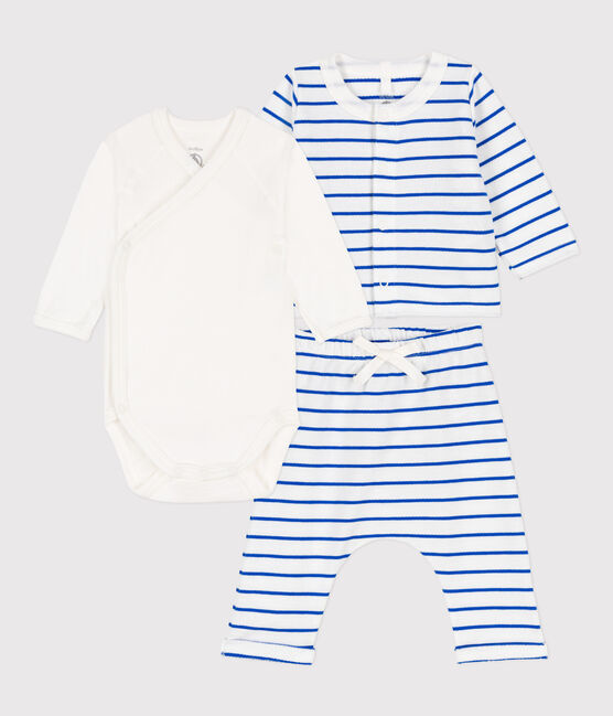 Completo bebè in tessuto felpato a righe bianco MARSHMALLOW/blu PERSE