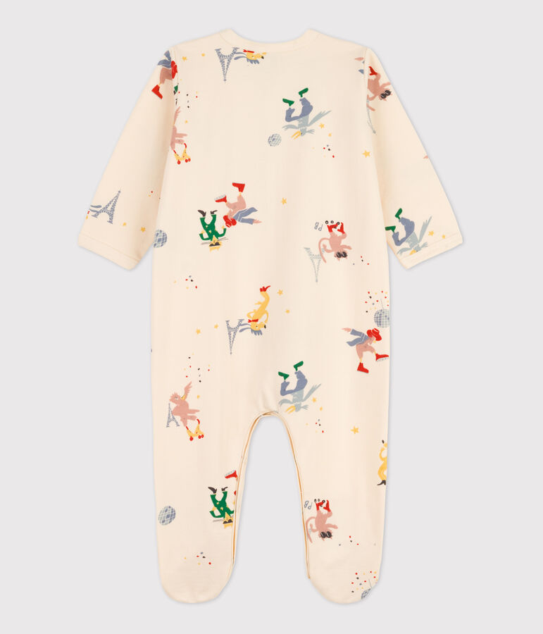 Tutina pigiama Paris beb&egrave; in tessuto felpato ecru/multicolore