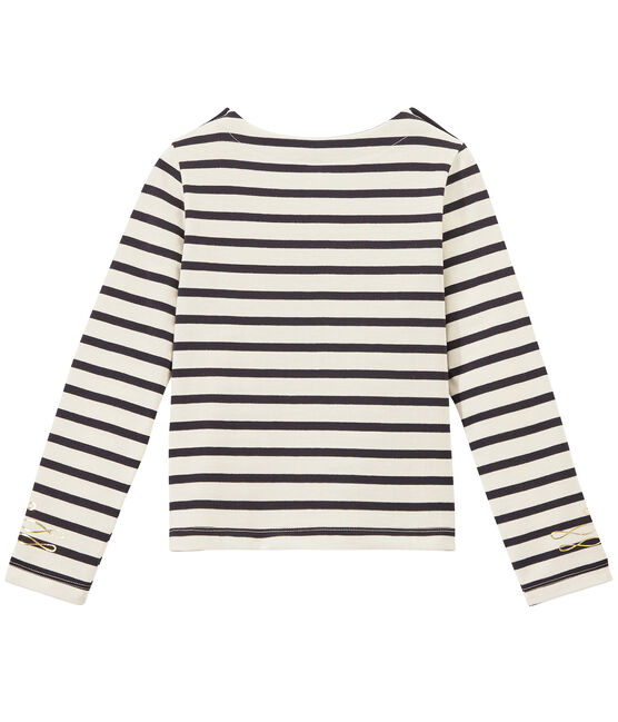 Marinière bambina maniche lunghe in jersey pesante bianco MARSHMALLOW/blu SMOKING