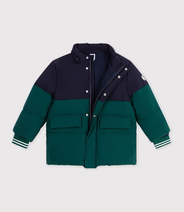 Piumino tinta unita color block bambino verde/blu