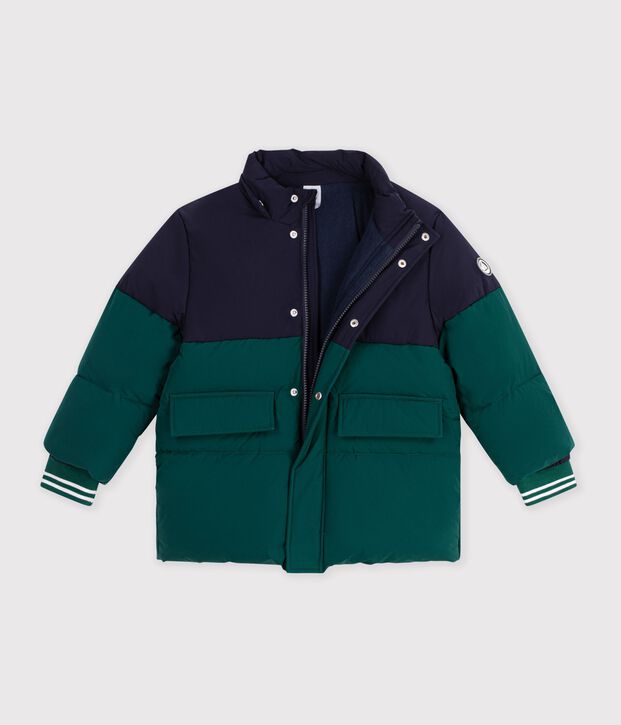 Piumino tinta unita color block bambino verde/blu