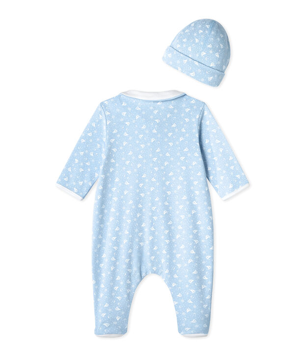 Tutina beb&eacute; e cappellino nascita blu/bianco