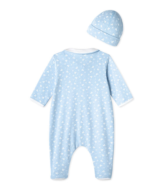 Tutina bebé e cappellino nascita blu TOUDOU/bianco ECUME