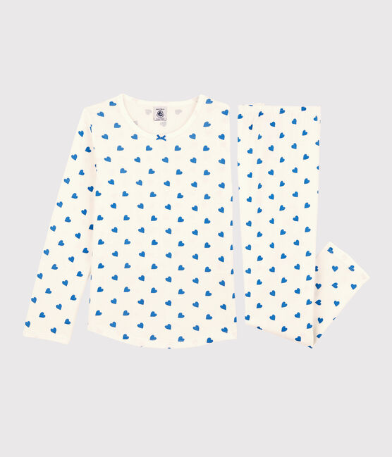 Pigiama fiori blu bambina in cotone bianco MARSHMALLOW/blu BRASIER