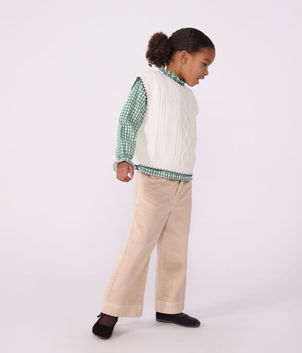 Pullover senza maniche in misto lana e cotone a trecce bambino bianco
