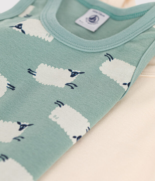 Set di 2 canottiere in cotone a pecorelle bambino multicolore