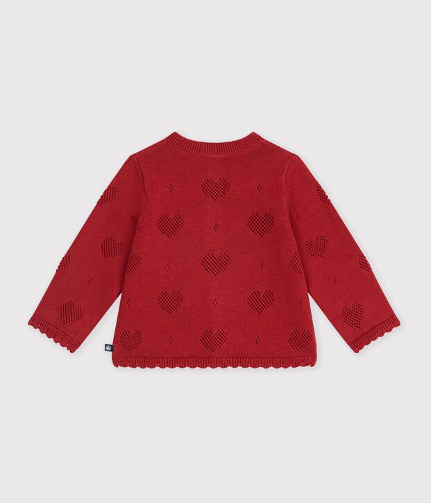 Cardigan in cotone con motivo a cuori neonata rosso