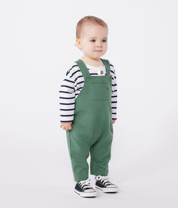 Salopette lunga in cotone tinta unita neonato verde