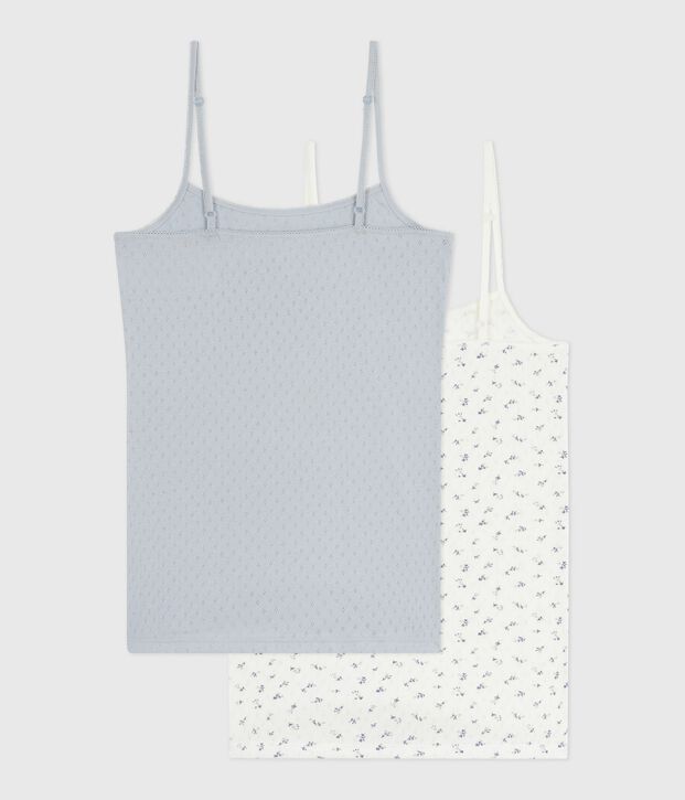 Set di canotte con spalline in cotone traforato donna multicolore