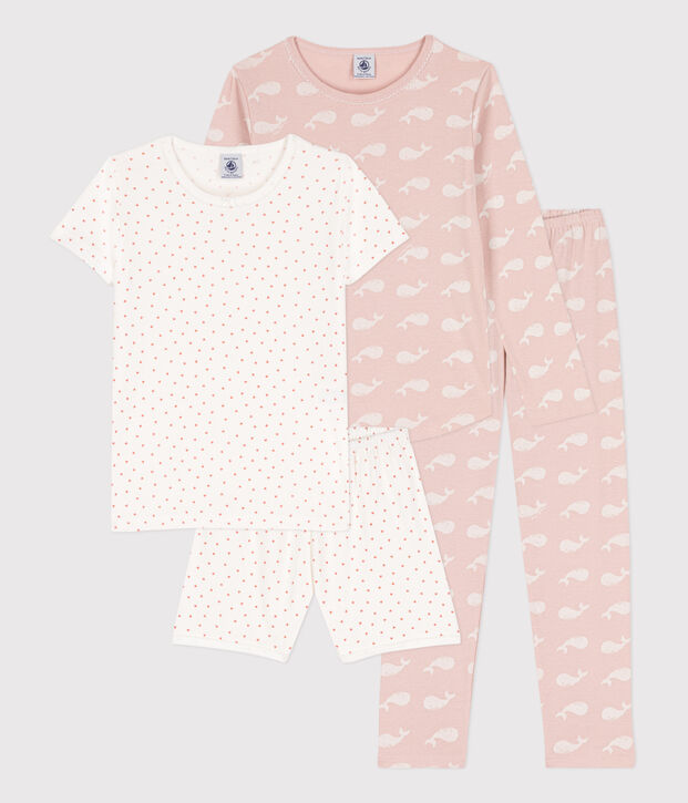 Set 1 pigiama corto + 1 pigiama lungo bambina in cotone multicolore