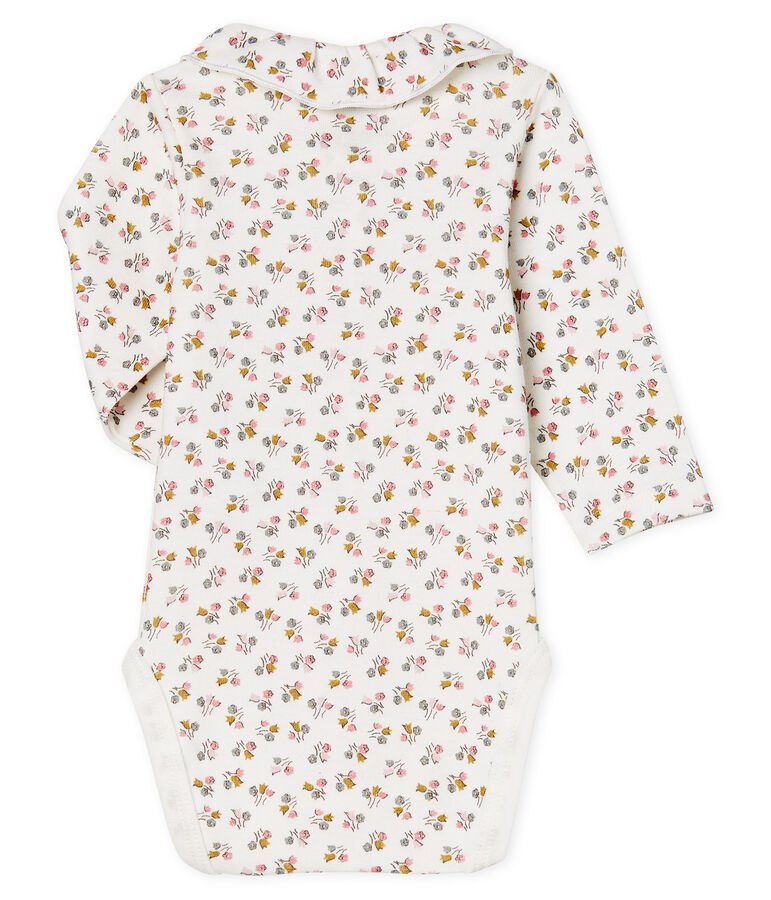 Body nascita manica lunga beb&egrave; femmina a costine bianco/rosa/multicolore