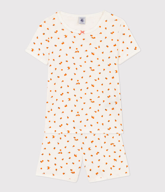 Pigiama corto bambina in cotone motivo orangettes bianco MARSHMALLOW/bianco MULTICO