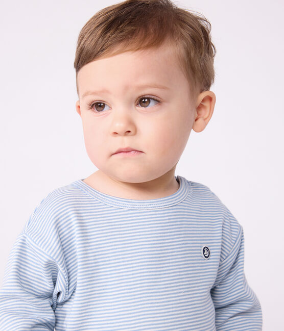 T-shirt a maniche lunghe in cotone a righe neonato ADRIATIC/ MARSHMALLOW