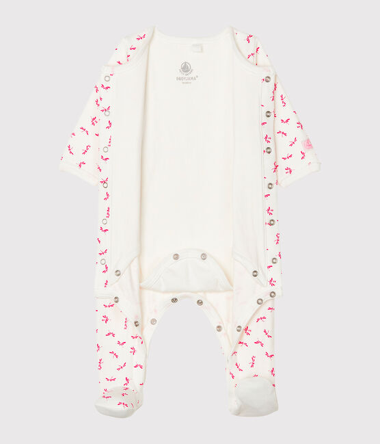Bodyjama bebè femmina in tubique bianco MARSHMALLOW/rosa GROSEILLER