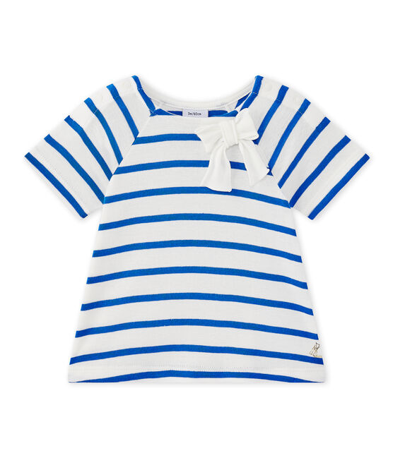 T-shirt bebé bambina maniche lunghe rigata bianco MARSHMALLOW/blu PERSE