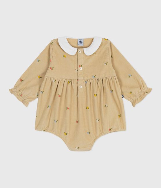Tutina corta in ciniglia con stampa a fiori neonata beige CAJOU/ MULTICO