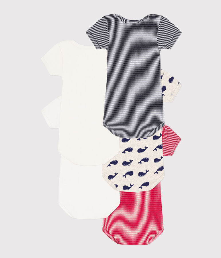 Confezione da 5 body manica corta in cotone con balene multicolore