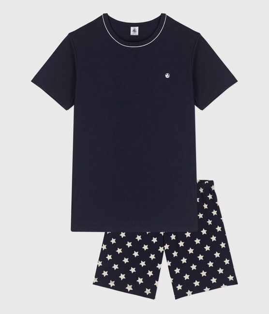 Pigiama corto bambino  in cotone a stelle blu SMOKING/bianco MARSHMALLOW