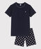 Pigiama corto bambino  in cotone a stelle blu SMOKING/bianco MARSHMALLOW
