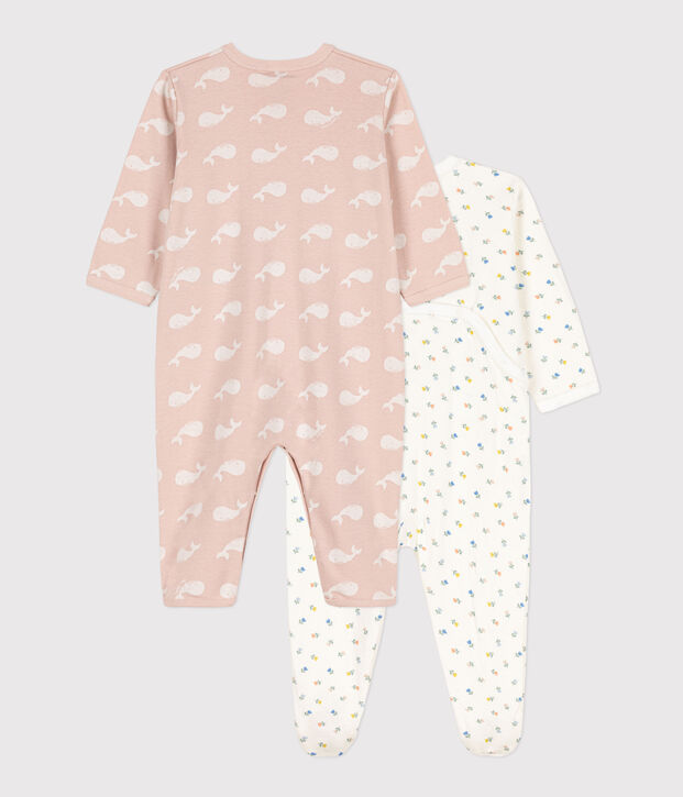 Set di due tutine pigiama in cotone a fiori con balene rosa multicolore