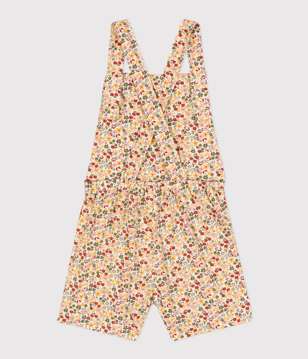 Salopette corta  in popeline bambina ecru/multicolore