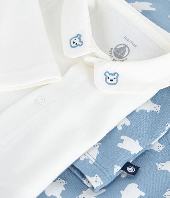 Set 3 pezzi con orso stampato e body con colletto ricamato neonato blu ADRIATIC/ MULTICO