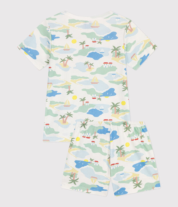 Pigiama corto in cotone con stampa bambino bianco/multicolore