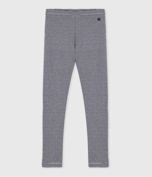 Leggings in tubique bambina blu/beige