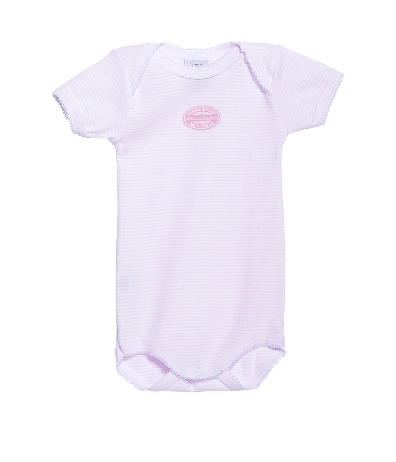 Body beb&eacute; bambina maniche corte millerighe rosa VIENNE/bianco ECUME