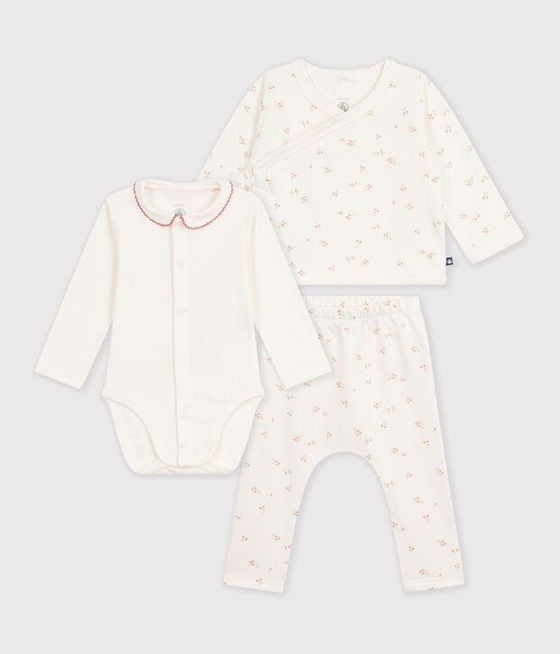 Set in cotone con colletto con stampa a fiori neonata ecru/multicolore