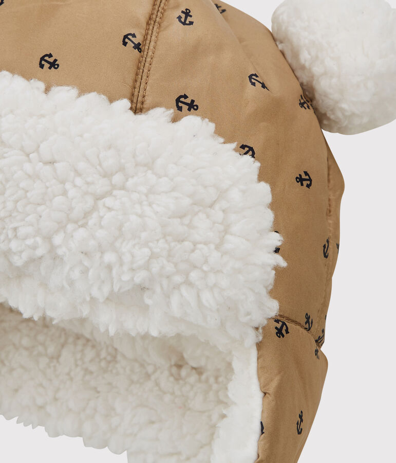 Cappello di pelliccia con paraorecchie impermeabile beb&egrave;. beige/blu